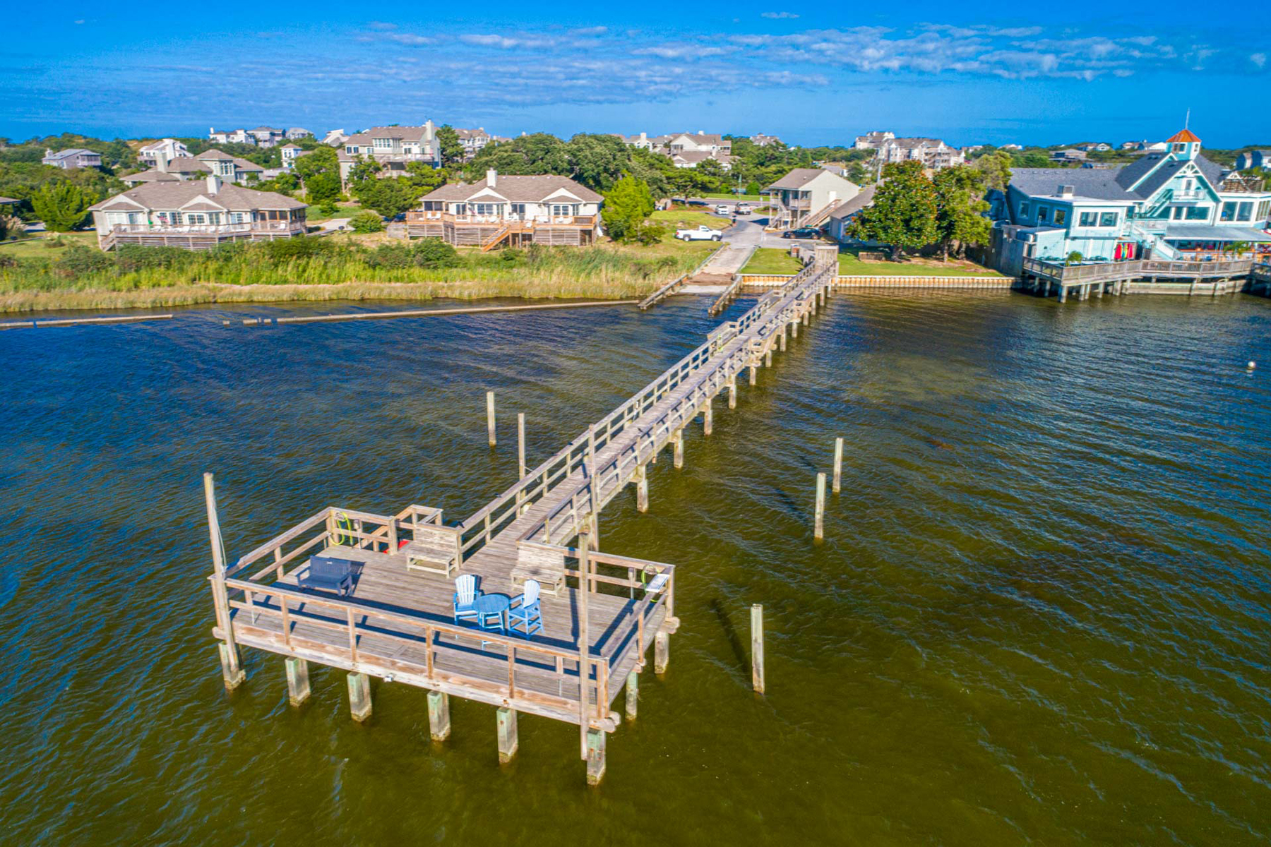 Ships Watch sound pier on Currituck Sound in Duck, NC